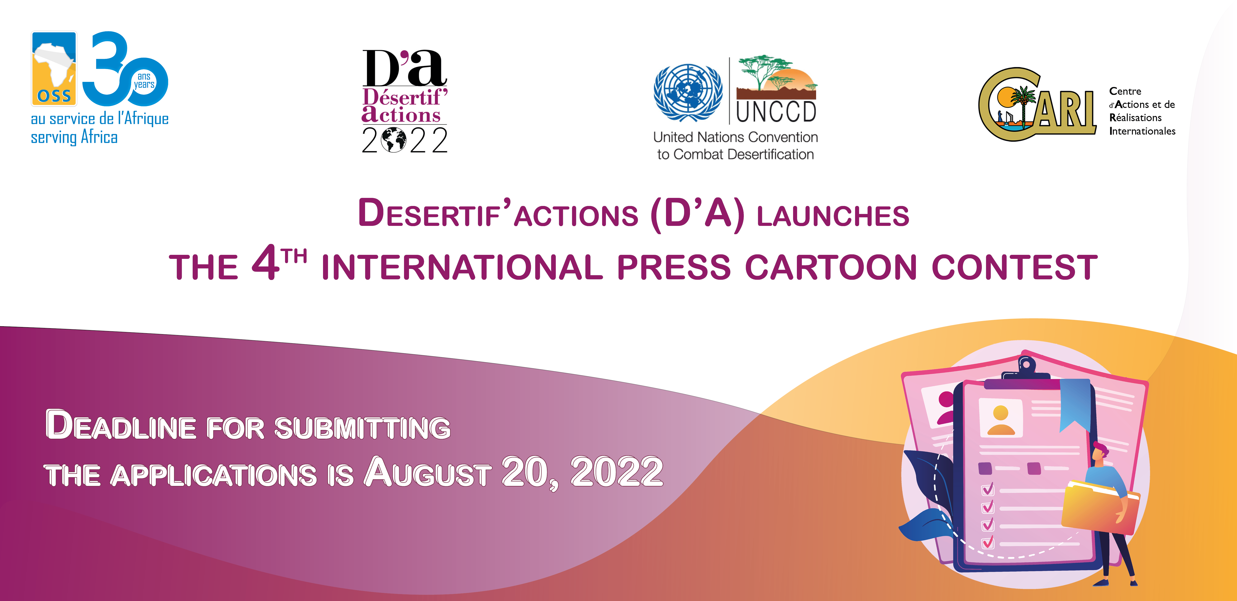 Desertif’actions (D’A) launches the 4th international press cartoon contest. Deadline for submitting the applications is August 20, 2022.